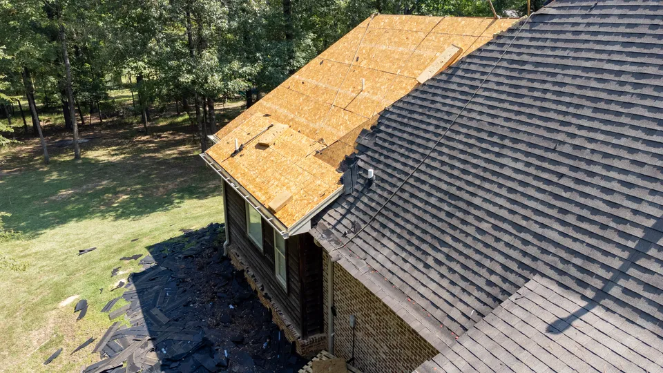 Roof replacement in progress